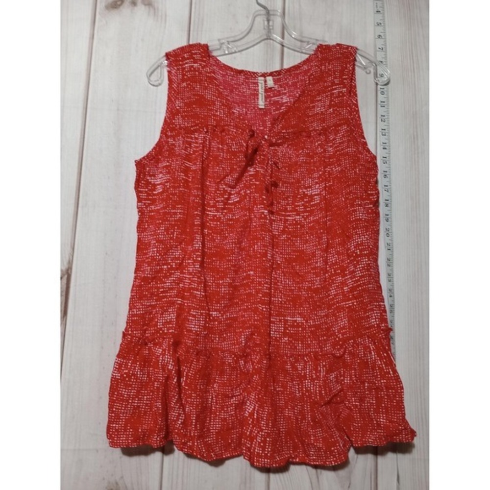 Grand‎ & Greene Blouse Womens Medium Red White Sleeveless Ruffle Tank Top Rayon